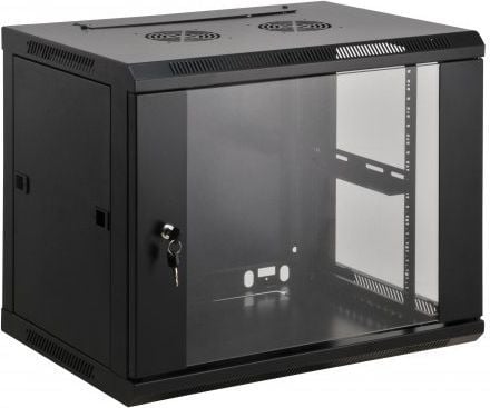 Intellinet Network Cabinet, Wall Mount (Standard), 6U, Usable Depth 500mm/Width 540mm, Black, Assembled, Max 60kg, Metal & Glass Door, Back Panel, ...