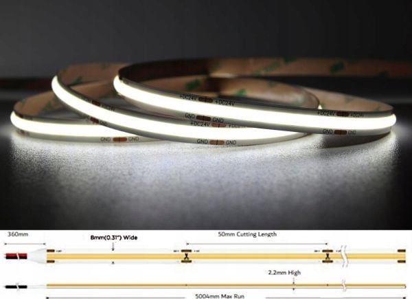 Tasma LED MW Lighting TASMA LED LED-COB-24V/8W-CW/5M – 6500K