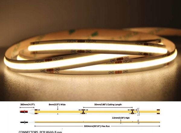 LED-list MW Lighting TASMA LED LED-COB-24V/8W-WW/5M - 3000 K