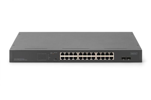 DIGITUS - Switch - 19" - ikke-styrt - 24 x 10/100/1000 + 2 x SFP (mini-GBIC) (opplink) - rackmonterbar - PoE+ (370 W)