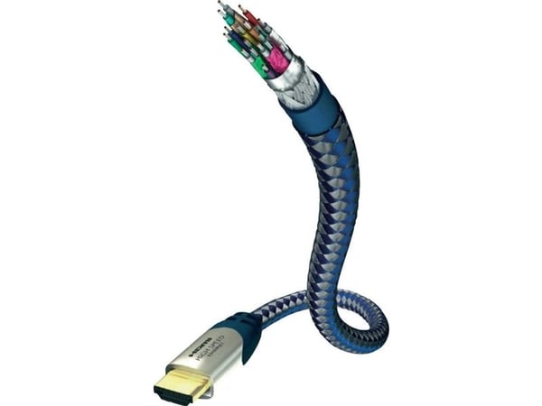 in-akustik Premium High Speed HDMI Cable With Ethernet - HDMI-kabel med Ethernet - HDMI hann til HDMI hann - 2 m - trippel beskyttelse - blå, sølv ...