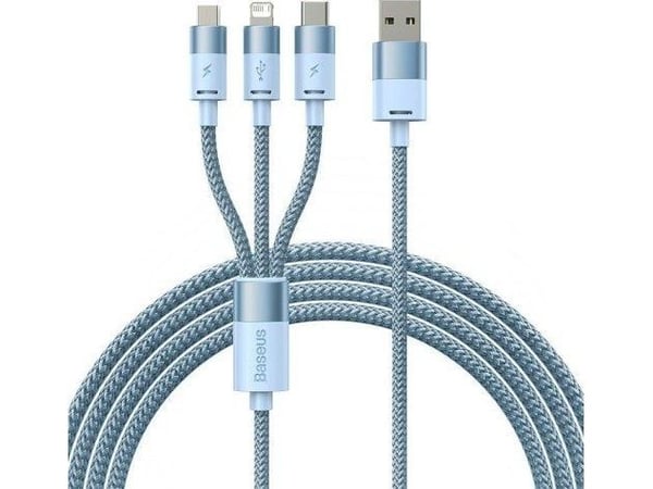 Kaapeli USB 3w1 Baseus StarSpeed, USB-C + micro USB + Lightning, 3.5A, 1.2m (niebieski)