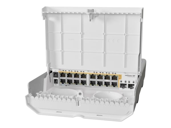 MikroTik netPower 16P 18-portars switch med 16 Gigabit PoE-utportar och 2 SFP+