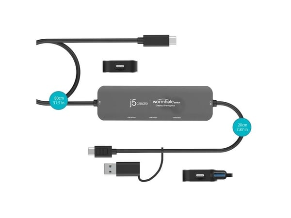 j5create Wormhole Switch JCH462 - KVM / lyd / USB-svitsj - display sharing - 2 x KVM port(s) - 1 lokalbruker - stasjonær - TAA-samsvar