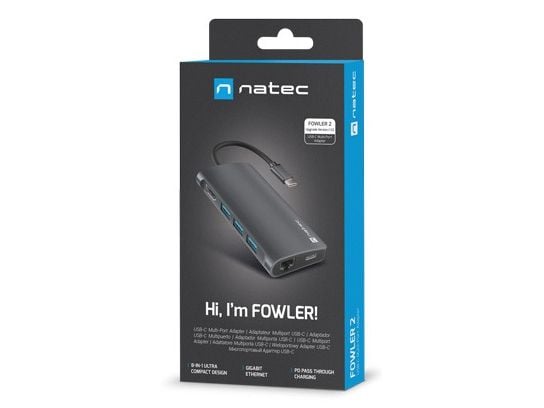 NATEC NMP-2162, langallinen, USB 3.2 Gen 1 (3.1 Gen 1) Type-C, 100 1000 Mbit/s, harmaa, tummanharmaa, MicroSD (TransFlash), SD