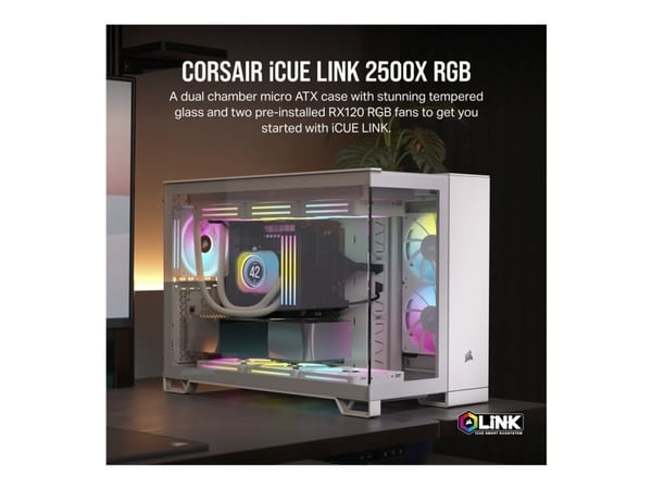 CORSAIR iCUE LINK 2500X RGB - Mid tower - micro ATX - sidepanel med vindu (herdet glass) - ingen strømforsyning (ATX) - hvit - USB/lyd