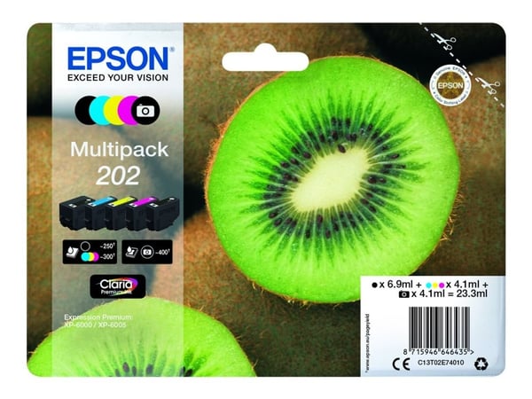 Epson Kiwi Multipack 5-colours 202 Claria Premium Ink, Perusvärintuotto, Väriainepohjainen muste, Väripohjainen muste, 6,9 ml, 4,1 ml, 1 kpl