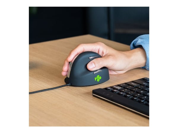 R-Go Ergonomic mouse HE Break - Mus - ergonomisk - høyrehendt - 5 knapper - kablet - USB - svart/sølv
