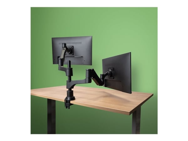 R-Go Double monitor arm Caparo - Monteringssett (justerbar monitorarm) - for 2 LCD-skjermer - aluminium - matt sølv - skjermstørrelse: inntil 2 x 3...