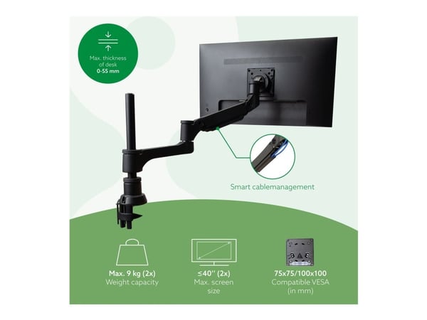 R-Go Double monitor arm Caparo - Monteringssett (justerbar monitorarm) - for 2 LCD-skjermer - aluminium - matt sølv - skjermstørrelse: inntil 2 x 3...