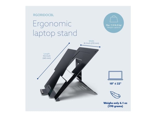 R-Go Document laptop stand Riser - Notebookstativ - ergonomic folding and adjustable, with document holder, AGR certified - 10" - 22" - svart