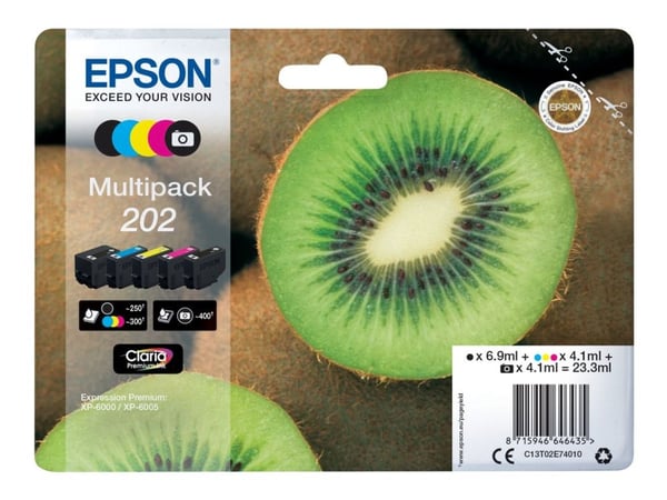 Epson Kiwi Multipack 5-colours 202 Claria Premium Ink, Perusvärintuotto, Väriainepohjainen muste, Väripohjainen muste, 6,9 ml, 4,1 ml, 1 kpl