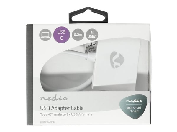 Nedis - USB-adapter - USB-C (hann) til USB-type A (hunn) - USB 3.1 Gen 1 - 20 cm - rund - hvit