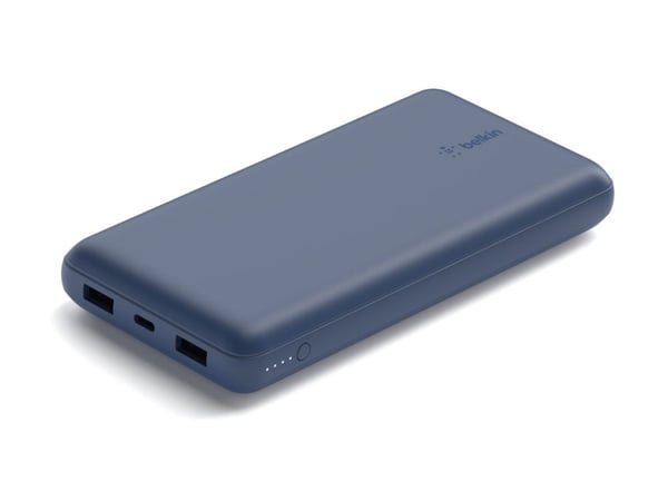 Belkin BoostCharge - Strømbank - 20000 mAh - 15 watt - 3 utgangskontakter (USB, USB-C) - på kabel: USB-C - blå