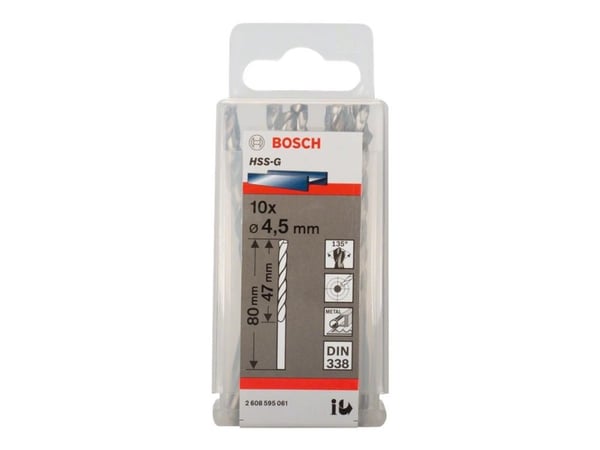 Bosch HSS-G - Bor - bor - 10 deler - 4.5 mm - cylindrical - lengde: 80 mm