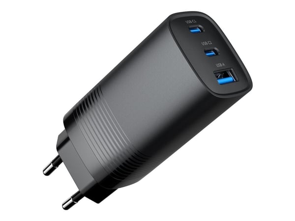 Gembird - Strømadapter - 65 watt - 4.8 A - PD, QC 3.0 - 3 utgangskontakter (USB, USB-C) - svart