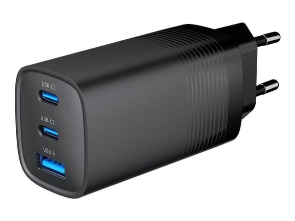 Gembird - Strømadapter - 65 watt - 4.8 A - PD, QC 3.0 - 3 utgangskontakter (USB, USB-C) - svart