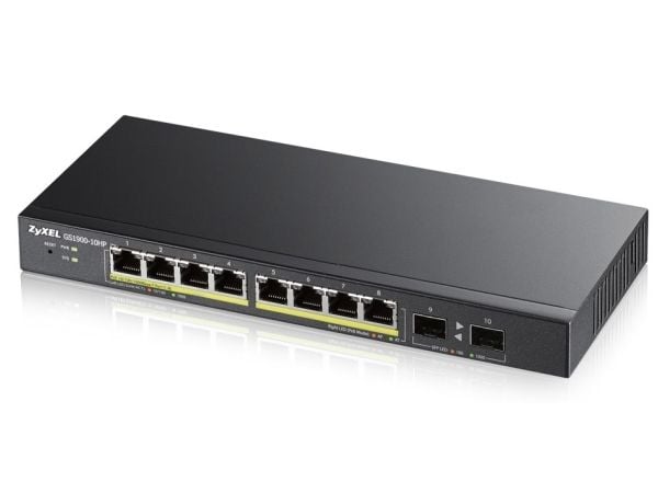 Zyxel GS1900-10HP - Switch - smart - 8 x 10/100/1000 (PoE+) + 2 x Gigabit SFP - stasjonær, veggmonterbar - PoE+ (77 W)