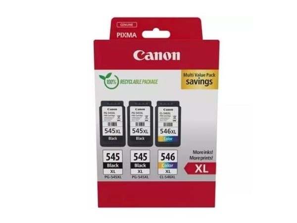 Canon PG-545XL x2 /CL-546XL Multi Pack - 3-pack - Høy ytelse - svart, farge (cyan, magenta, gul) - original - hengeboks - blekkpatron - for PIXMA T...