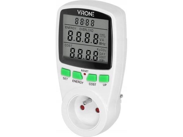 Virone Orno Enkel wattmätare, energikalkylator med LCD-display, enkel wattmätare, inbyggt batteri