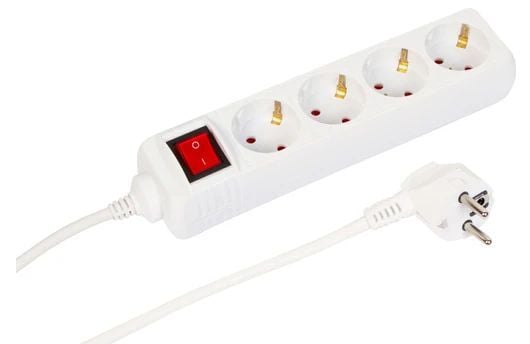 MicroConnect - Effektband - av/på-switch - AC 230 V - ingång: Typ F - utgångskontakter: 4 (Typ F) - 3 m sladd - vit