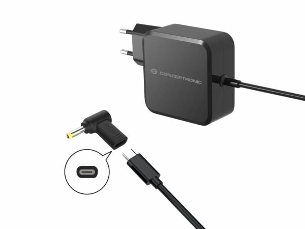 Conceptronic - Strømadapter - 24 pin USB-C (hunn) til 4,0 x 1,7 mm DC-jakk (hann) vinklet - DC 18 - 20 V - 5 A - støtte for Power Delivery 3.0, USB...