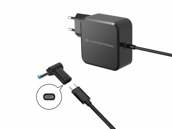 Conceptronic - Strømadapter - 24 pin USB-C (hunn) til 4,5 mm x 3,0 mm DC-jakk (hann) vinklet - DC 18 - 20 V - 5 A - støtte for Power Delivery 3.0, ...