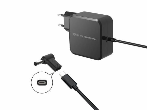 Conceptronic - Strømadapter - 24 pin USB-C (hunn) til 5,5 x 1,7 mm DC-jakk (hann) vinklet - DC 18 - 20 V - 5 A - støtte for Power Delivery 3.0, USB...