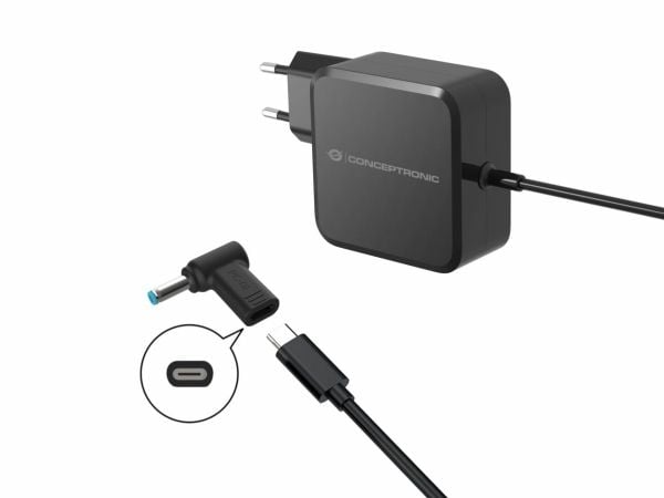 Conceptronic - Strømadapter - 24 pin USB-C (hunn) til 4,5 mm x 3,0 mm DC-jakk (hann) vinklet - DC 18 - 20 V - 5 A - støtte for Power Delivery 3.0, ...