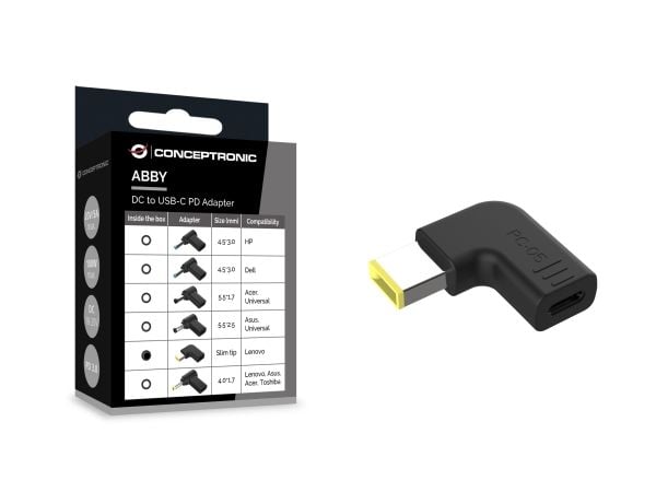Conceptronic - Strømadapter - 24 pin USB-C (hunn) til Lenovo vanlig rektangelplugg (hann) vinklet - DC 18 - 20 V - 5 A - støtte for Power Delivery ...