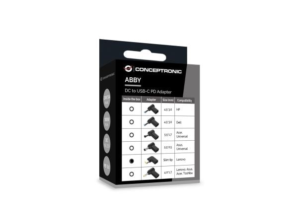 Conceptronic - Strømadapter - 24 pin USB-C (hunn) til Lenovo vanlig rektangelplugg (hann) vinklet - DC 18 - 20 V - 5 A - støtte for Power Delivery ...