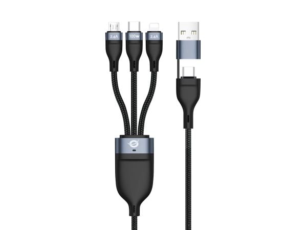 Conceptronic ETTA06B15, 1,5 m, USB C, USB C/Micro-USB B/Lightning, USB 2.0, 0,48 Gbit/s, musta