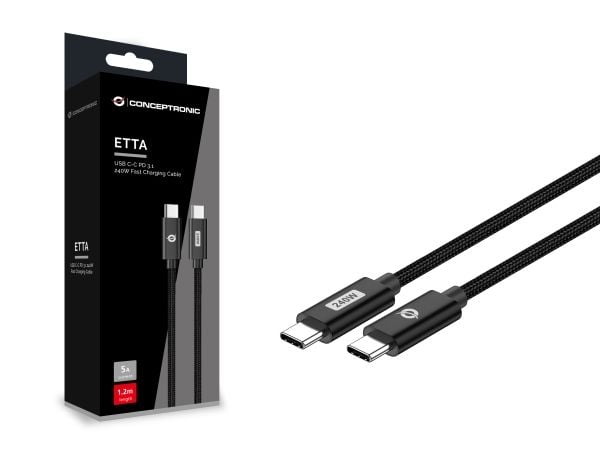 Conceptronic - USB-kabel - USB-C (hann) til USB-C (hann) - USB 2.0 - 48 V - 5 A - 2 m - USB Power Delivery (240 W), up to 480 Mbps, støtte for Powe...