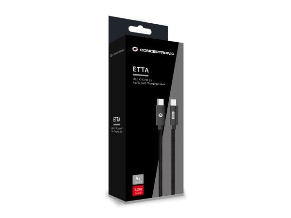 Conceptronic ETTA03B12, 1,2 m, USB C, USB C, USB 2.0, 480 Mbit/s, musta