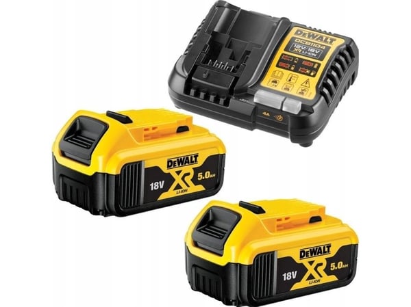 DEWALT DCB1104P2-QW akkusarja 18 V 5 Ah + DCB1104-laturi, 2 akkua