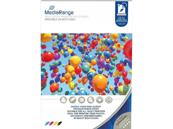 MediaRange MRINK118, Högglans, 220 g/m ^, Bläckstråleskrivare, A4, 21x29.7 cm, Vit