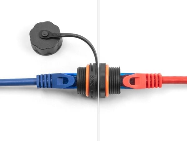 Delock - Nettverkkopler - RJ-45 (hunn) til RJ-45 (hunn) - STP - CAT 6a - stifttilordning: 1:1, M20 thread, built-in sealing cap - svart