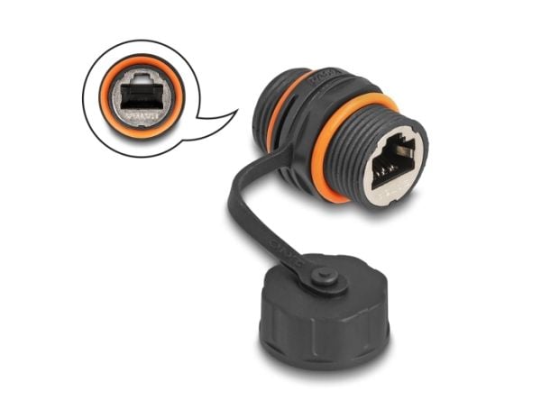 Delock - Nettverkkopler - RJ-45 (hunn) til RJ-45 (hunn) - STP - CAT 6a - stifttilordning: 1:1, M20 thread, built-in sealing cap - svart