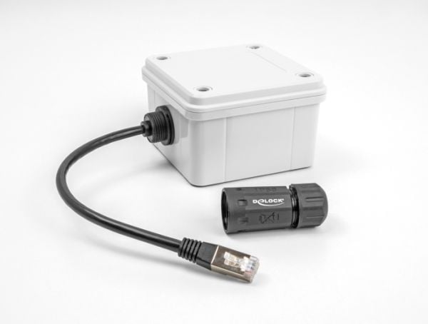 Delock - Nettverksforlengelseskabel - RJ-45 (hann) til RJ-45 (hunn) - 25 cm - 6 mm - STP - CAT 6a - sealing cap, M20 thread, dust and waterproof (I...