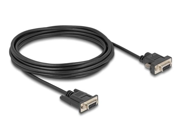 Delock - Seriell kabel - DB-9 (hunn) til DB-9, 5,5 x 2,1 mm DC-jakk (hunn) - 3 A - 5 m - tommelskruer, støtter RS-232 seriell grensesnitt - svart