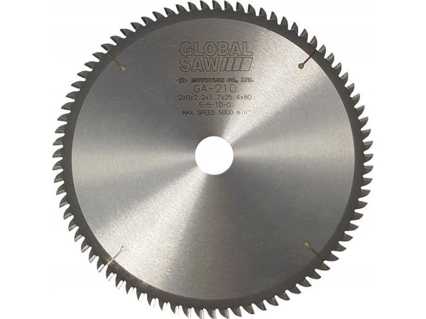 GLOBAL SAW aluminiumkapande cirkelsågblad 210 x 2,2/1,7 x 25,4 mm / 80z CERMET
