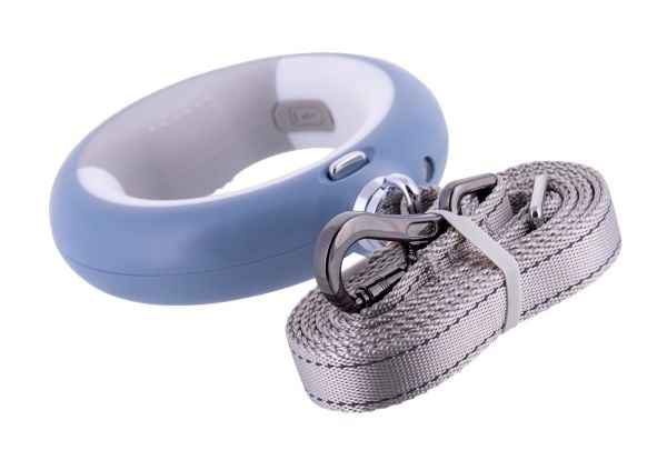 DoggyVillage kraftig kobbel 3-i-1 med LED-lommelykt, farget belysning i håndtaket og poseholder - LUMINOUS LEASH MT7129 (grå)
