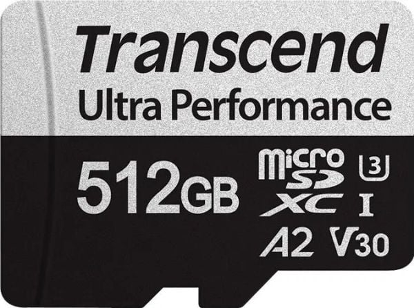 Transcend USD340S - Flashminnekort (microSDXC til SD-adapter inkludert) - 512 GB - A2 / Video Class V30 / UHS-I U3 / Class10 - microSDXC UHS-I