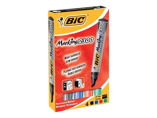 BIC Marking 2300 - Markør - permanent - svart, rød, blå, grønn - alkoholbasert blekk - 3.1-5.3 mm (en pakke 4)