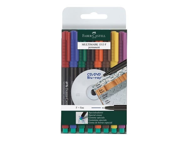 Faber-Castell MULTIMARK 1513 - Markør - permanent - 0.6 mm - fin - med viskelær (en pakke 8)