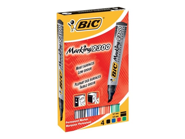 BIC Marking 2300 - Markør - permanent - svart, rød, blå, grønn - alkoholbasert blekk - 3.1-5.3 mm (en pakke 4)