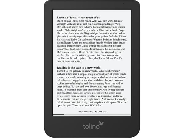 Tolino shine 5, 15,2 cm (6"), E ink carta, 1072 x 1448 pikseliä, CBR, CBZ, EPUB, MOBI, PDF, TXT, JPEG, PNG, 16 Gt, 16 GB