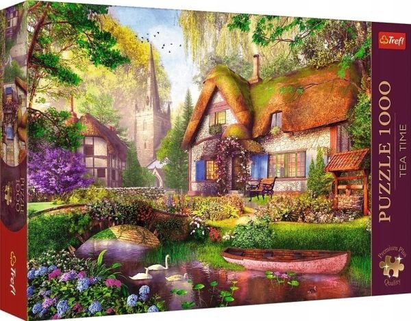Trefl Puzzle 1000 elementtiä Premium Viehättävä mökki metsässä