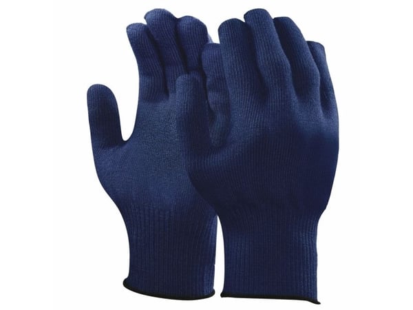 Bomull/polyester-hanske, Ansell Versatouch, 9, blå, akryl/spandex, uten prikker