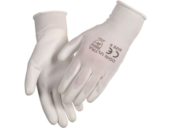 Fingerdyppet PU-hanske ODIN Ultra 10 hvit - (12 stk.)